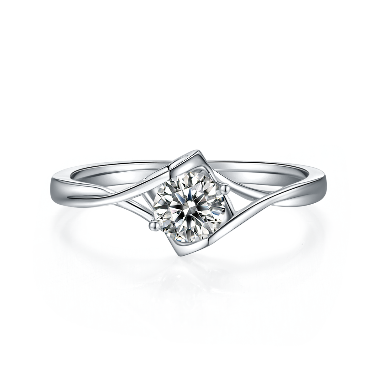Twisted Arm Angel Kiss S925 Silver Plated Platinum Moissanite Women's Ring 50 Points D-Class